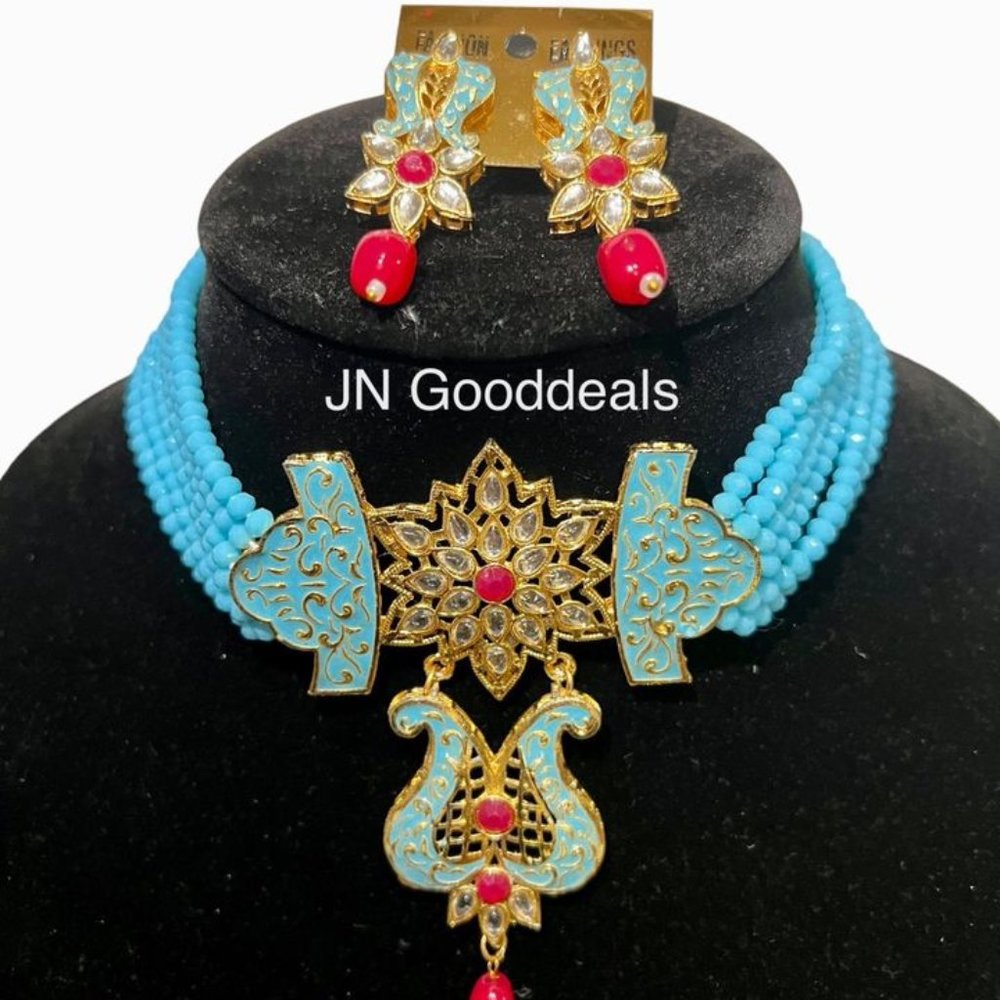 Gold Plated Meenakari Choker Necklace Set - Picture 1 of 1